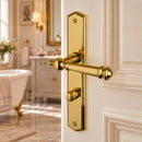 2 poignées de porte ATTILA, Verrou de condamnation pour salles de bain/WC, Finition laiton poli doré, Entraxe standard 195 mm