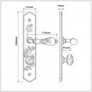 2 poignées de porte ROSAE, Verrou de condamnation pour salles de bain/WC, Porcelaine de Limoges, Finition coude doré, Entraxe standard 195 mm