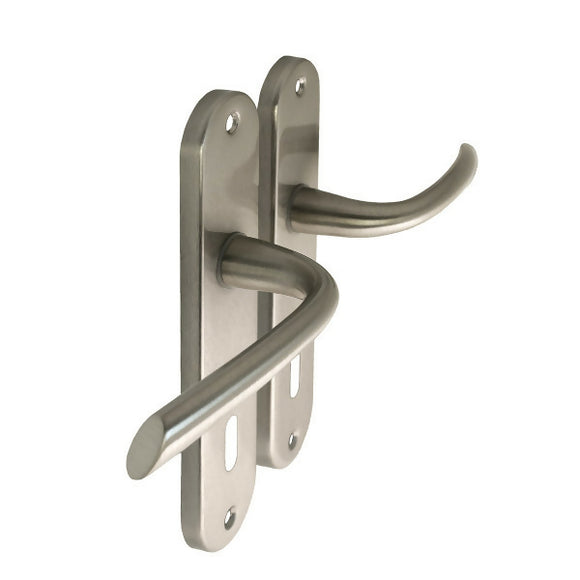 2 poignées de porte sur plaque RHAPSODIE, Entrée de clé pour chambre, Finition zamak nickel mat, Entraxe 165 mm