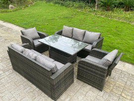Fimous Extérieur Rotin Mobilier De Jardin Ensemble De Canapé Salon Canapé Table À Manger En Hauteur Réglable Table Inclinable 8 Sièges