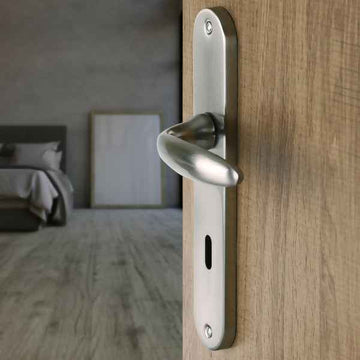 2 poignées de porte sur plaque CHAMBON, Entrée de clé pour chambre, Finition aluminium nickel mat, Entraxe standard 195 mm
