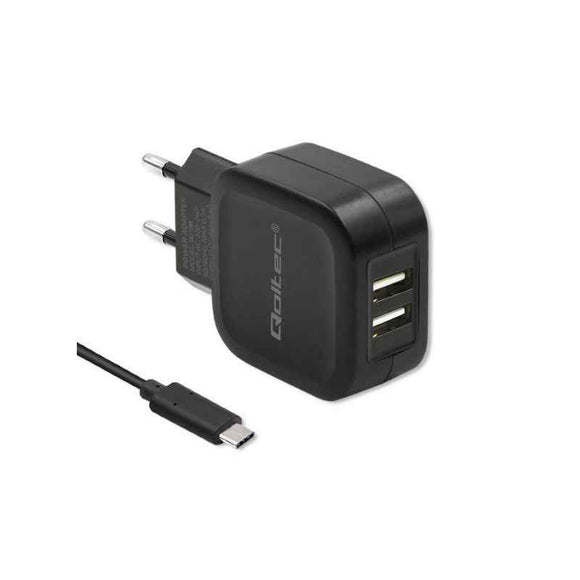 Chargeur d'appareil mobile Qoltec 50188 pour ordinateur portable, smartphone, montre connectée, tablette, téléphone, universel, noir, AC, DC, intérieur