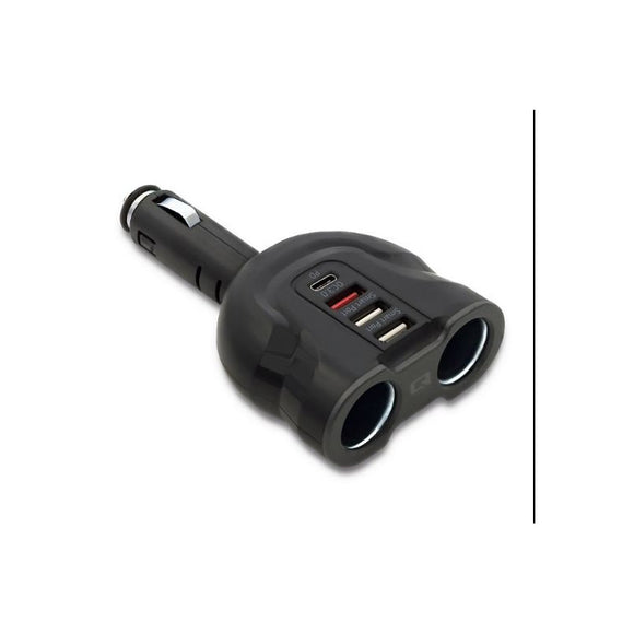Répartiteur de prise allume-cigare de voiture 12-24V | 52W | 2,4 A | 2xUSB | USB QC3.0 | USB-C PD | 2 prises allume-cigare
