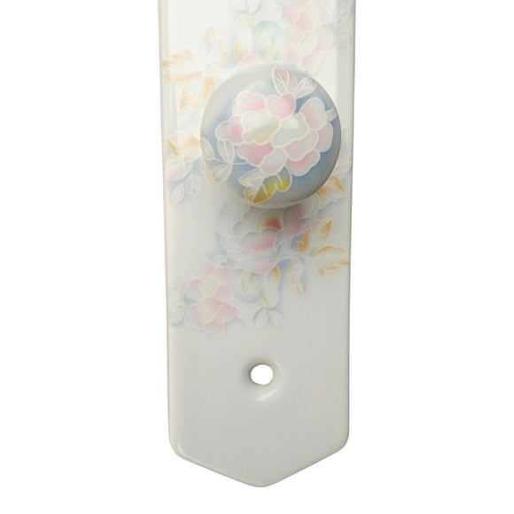 2 poignées de porte ROSAE, Verrou de condamnation pour salles de bain/WC, Porcelaine de Limoges, Finition coude doré, Entraxe standard 195 mm