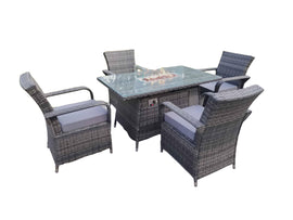 Fimous Rattan meubles de jardin foyer à gaz table rectangulaire chauffage à gaz et chaises à manger 4 places - 0