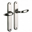 2 poignées de porte sur plaque CHAMBON, Sans trou pour pièce à vivre, Finition aluminium nickel mat, Entraxe standard 195 mm