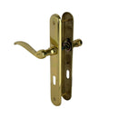 2 poignées de porte sur plaque AGATHE, Entrée de clé pour chambre, Finition laiton poli, Entraxe standard 195 mm