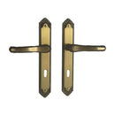 2 poignées de porte sur plaque ISABELLA, Entrée de clé pour chambre, Finition laiton patiné, Entraxe standard 195 mm