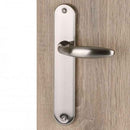 2 poignées de porte sur plaque CHAMBON, Sans trou pour pièce à vivre, Finition aluminium nickel mat, Entraxe standard 195 mm