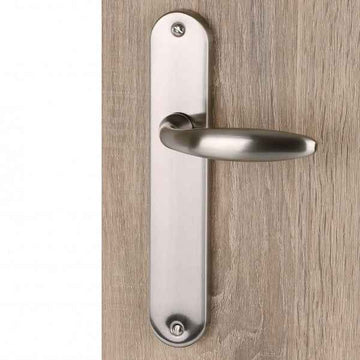 2 poignées de porte sur plaque CHAMBON, Sans trou pour pièce à vivre, Finition aluminium nickel mat, Entraxe standard 195 mm