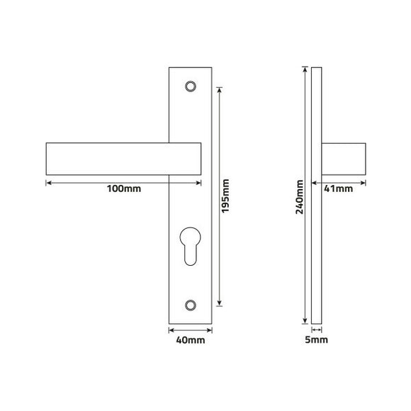 2 poignées de porte sur plaque DURANCE, Trou de cylindre - entrée - bureau - service, Finition laiton patiné, Entraxe standard 195 mm