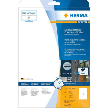 Herma Removable Hard-Wearing Labels A4 (White) - 0