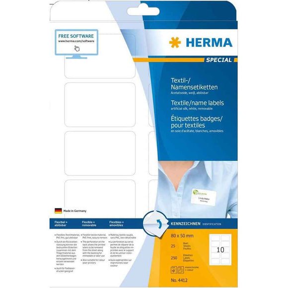 Herma Name/Textile Labels A4 White (80x50mm)