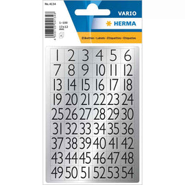 Herma Number Film Foil Sticker #1-100 (Silver/Black)