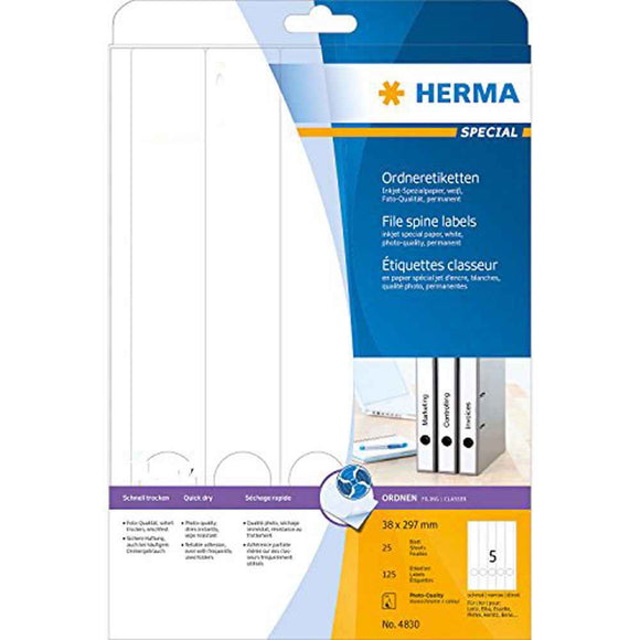 Herma File Spine Inkjet Labels A4 25pc (White)