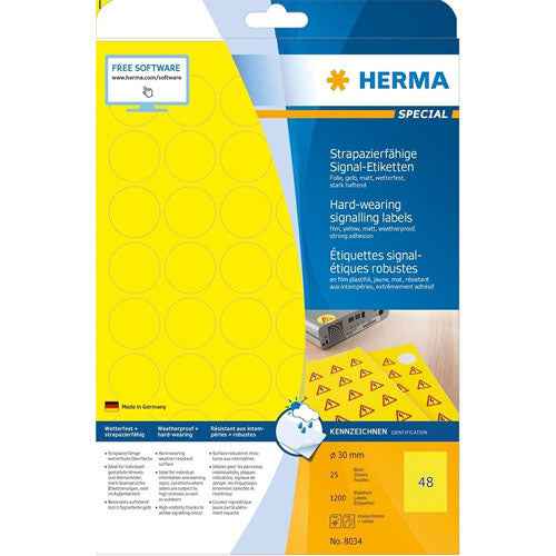 Herma Round Hard-Wearing Signalling Labels (Yellow)