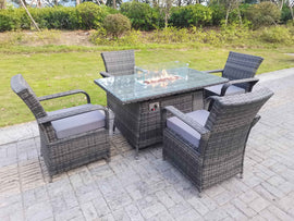 Fimous Rattan meubles de jardin foyer à gaz table rectangulaire chauffage à gaz et chaises à manger 4 places