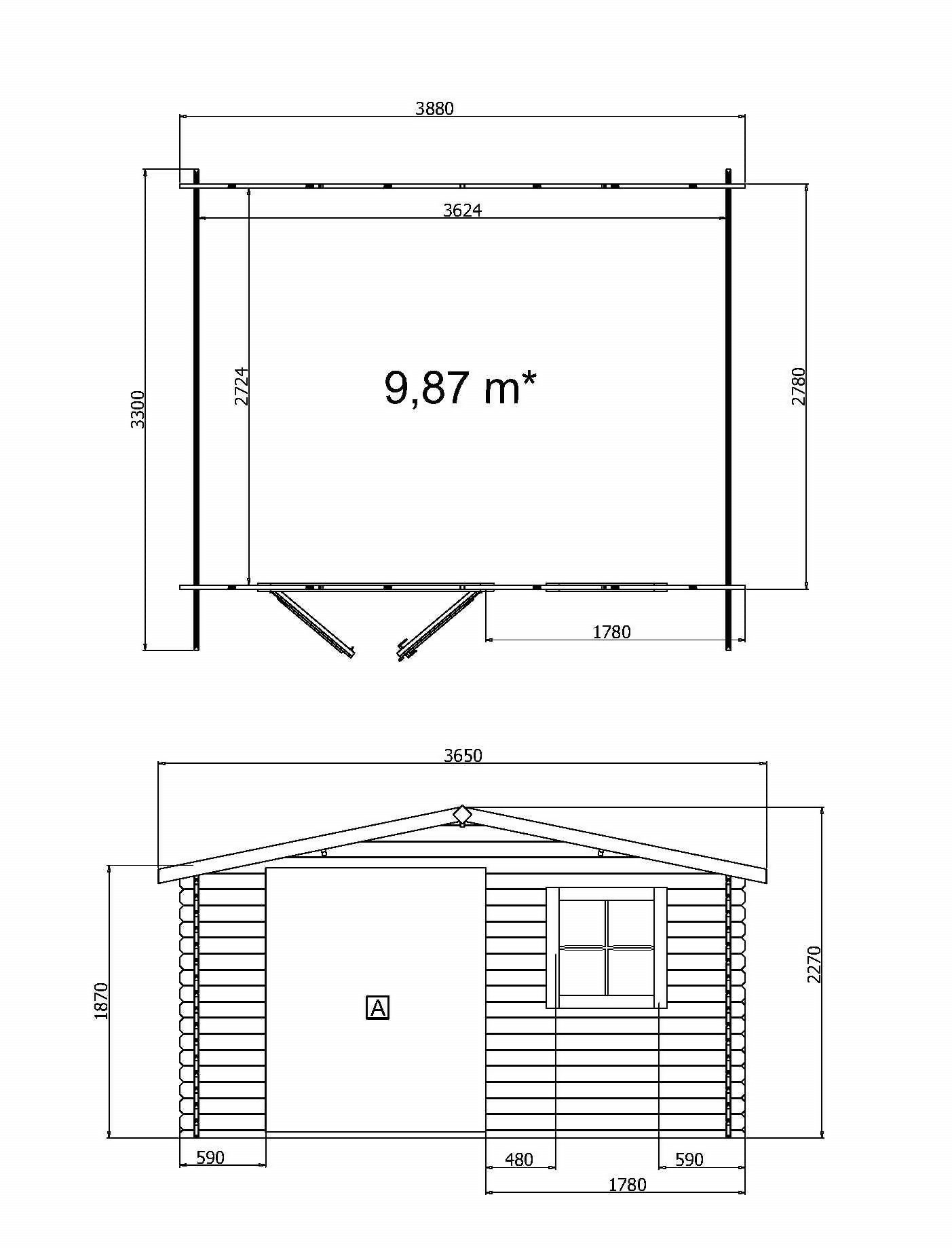 Abri de jardin en bois surface utile 99m² 388x298x235cm int021/ineksa