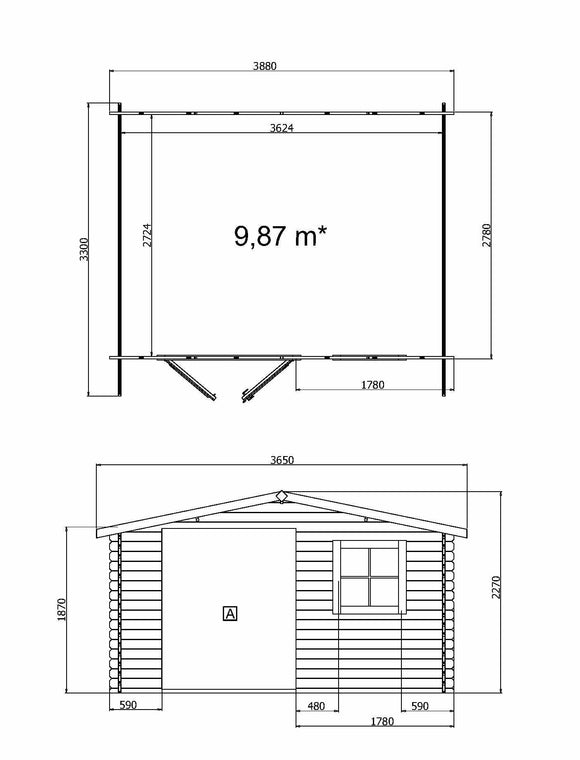 Abri de jardin en bois surface utile 99m² 388x298x235cm int021/ineksa