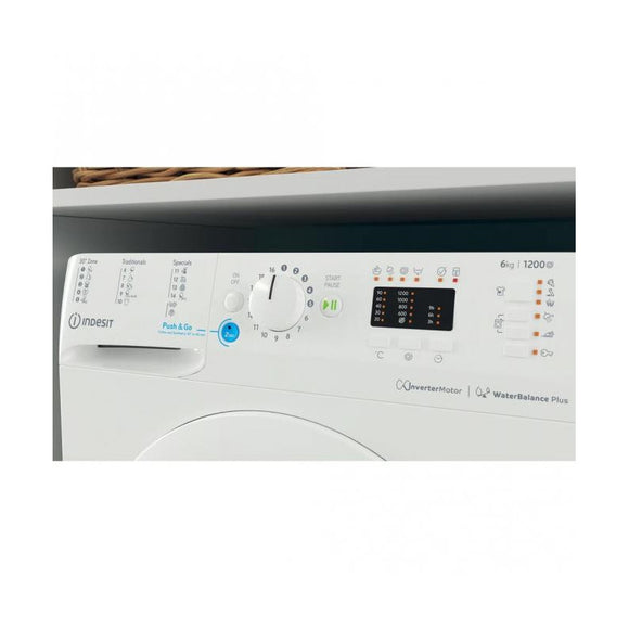 INDESIT | Washing machine | BWSA 61294 W EU N | Energy efficiency class C | Front loading | Washing capacity 6 kg | 1151 RPM | Depth 42.5 cm | Width 59.5 cm | Display | Big Digit | White