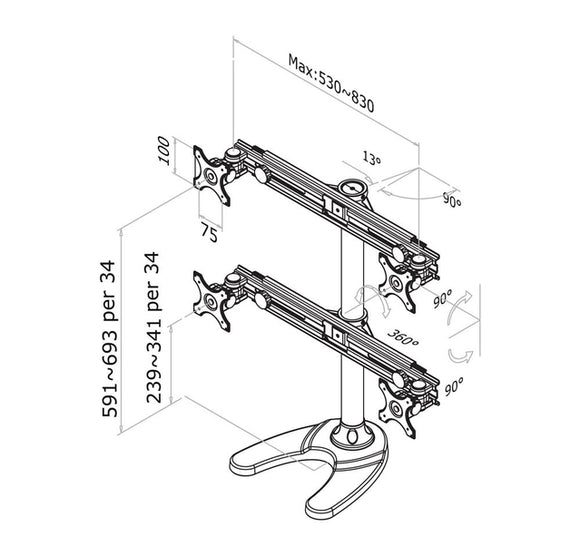 Support quadruple. Bureau NM 19"-30" « FPMA-D700DD4 »