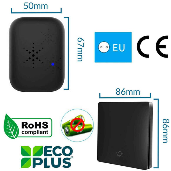 Kit sonnette sans fil et sans pile écologique – SonnEco 12 – Noir