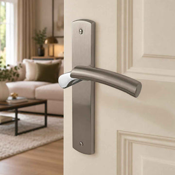 2 poignées de porte LUXOR, Sans trou pour pièce à vivre, Finition Laiton bicolore chrome/nickel mat, Entraxe standard 195 mm