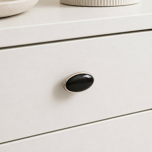 Bouton de meuble STARK, Finition nickel brillant & céramique noire