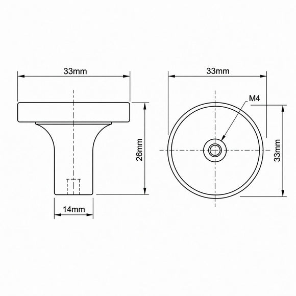 Schéma technique de Bouton de meuble LEDER, Finition métal chrome et cuir