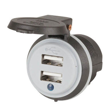 2 USB Charger Skt w/ Dust Cap & Power Indicator for Vehicles - 0
