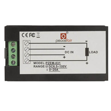 Power Meter w/ Built-In Shunt & LCD Disp (20A 6.5-100V DC) - 0