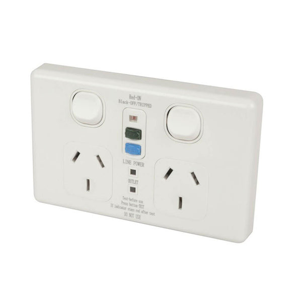 Powertech RCD Protected Double GPO Mains Socket 10A