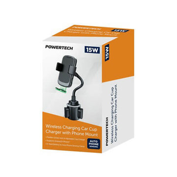 Powertech Wireless Charging Car Cup Charger with Phone Mount - 0