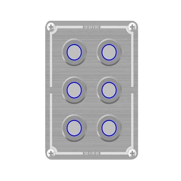 6-Way Stainless Illuminated Switch Panel (Blue)