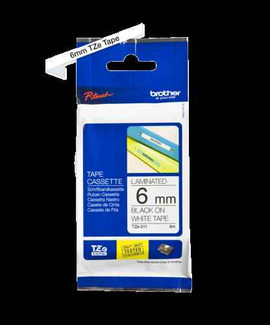 Cassette d'étiquettes laminées Brother TZe-211 (TZE211) P-touch, noir sur blanc, 6 mm, 8 m