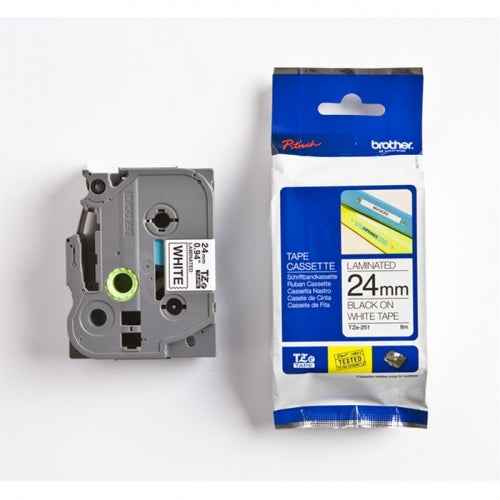 Brother TZe-251 (TZE251) Laminated Labelling Tape Cassette, Black on White, 24mm, 8m