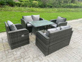 Fimous Ensemble de meubles de jardin en polyrotin Table à manger Chaise inclinables Canapé d'amour 6 places