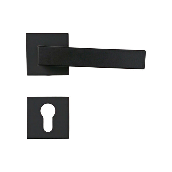 2 poignées de porte sur rosace LOFT, Trou de cylindre - entrée - bureau - service, Finition métal noir mat