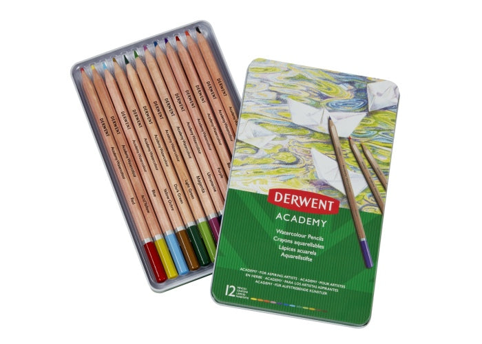 Crayons aquarelle derwent academy 12 couleurs boîte en métal
