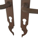 2 poignées de porte sur plaque CELTIQUE, Trou de cylindre - entrée - bureau - service, Finition acier aspect fer forgé rouille, Entraxe standard 195 mm-5