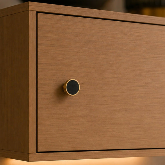 Bouton de meuble LEDER, Finition métal doré et cuir