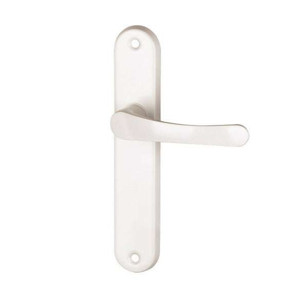2 poignées de porte sur plaque CHAMROUSSE, Sans trou pour pièce à vivre, Finition aluminium blanc, Entraxe standard 165 mm