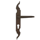 2 poignées de porte sur plaque CELTIQUE, Trou de cylindre - entrée - bureau - service, Finition acier aspect fer forgé rouille, Entraxe standard 195 mm-2