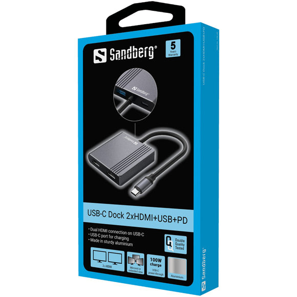 Station d'accueil usb-c sandberg 136-44 2xhdmi+usb+pd - clicktofournisseur.com