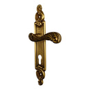2 poignées de porte sur plaque SULLY, Trou de cylindre - entrée - bureau - service, Finition laiton patiné aspect vieilli, Entraxe standard 195 mm
