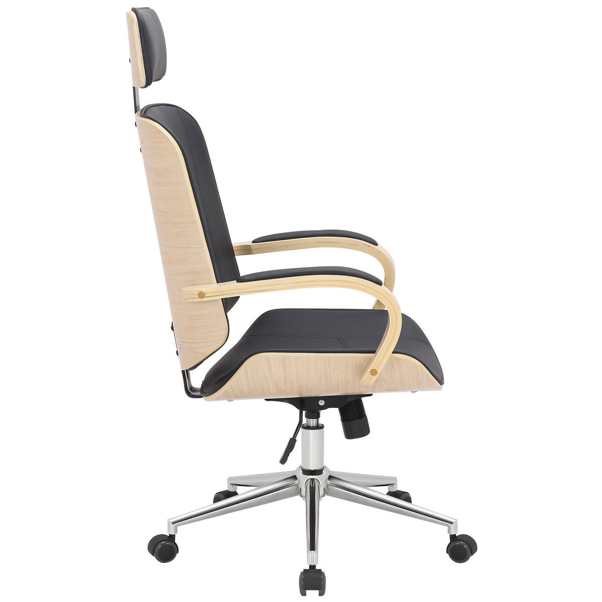 Dayton Office Chair, Black Leather &amp; Natural Wood