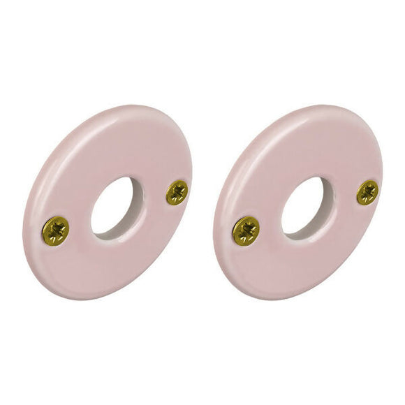 2 poignées sur rosaces rondes LIZON, Entrée de clé pour chambre, Porcelaine rose, Finition coude en Laiton poli doré