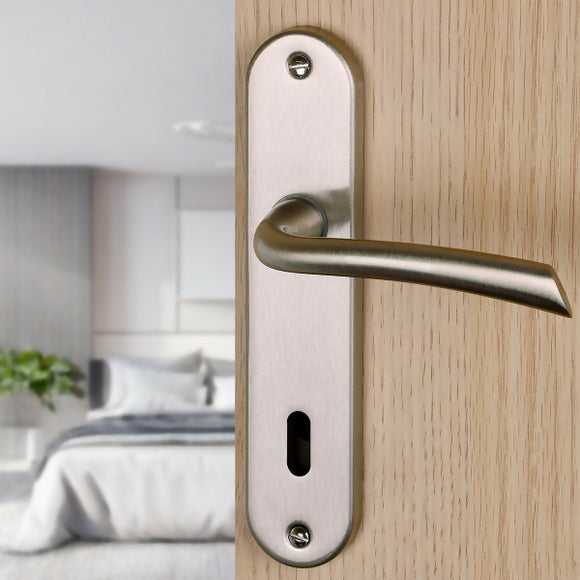 2 poignées de porte sur plaque RHAPSODIE, Entrée de clé pour chambre, Finition zamak nickel mat, Entraxe 165 mm