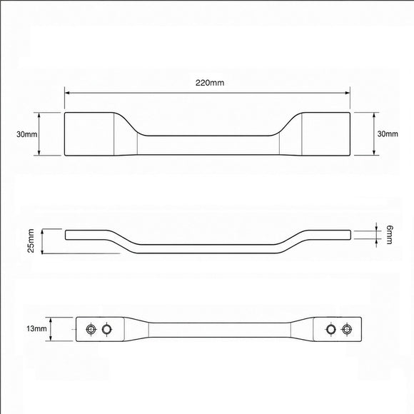 Schéma technique de poignée de meuble ARNO, Finition zamak nickel mat bi-entraxe 172-192 mm