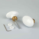 2 boutons de porte style Classique Chic en Porcelaine blanc avec Embase dorée, Carré 6 et 7 mm, modèle OLIVE